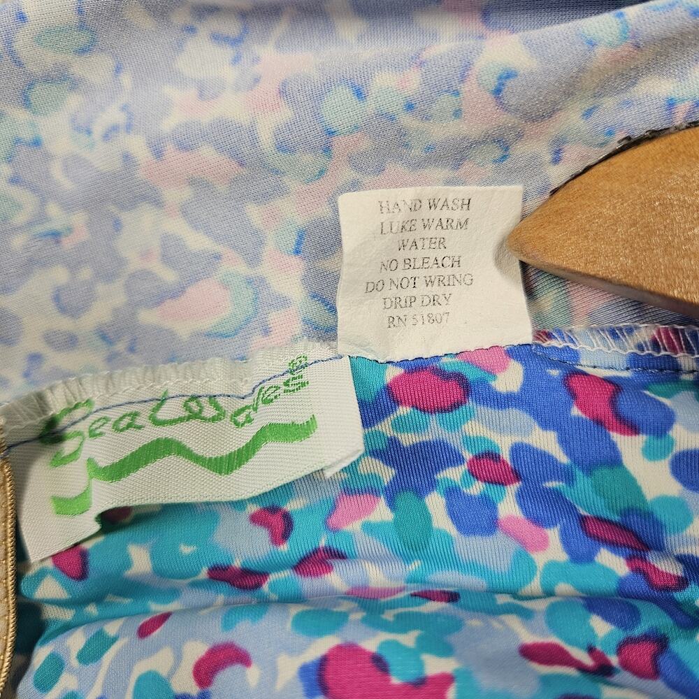 Vintage Sea Waves Swim Dress Womens Size 18 Multicolor Pink Blue Preppy Beach - Picture 6 of 13